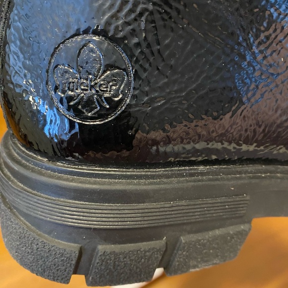 Rieker Women's Shiny Black Combat Boots - Picture 5 of 11